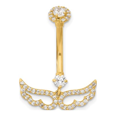 14K Yellow Gold Angel Wings CZ Belly Ring – view 4