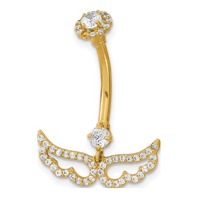 14K Yellow Gold Angel Wings CZ Belly Ring