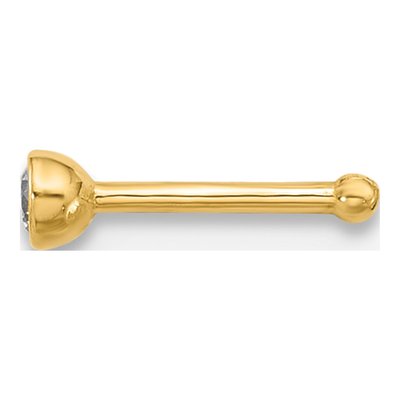 14K Yellow Gold CZ Bezel Nose Stud, 21 Gauge – view 2