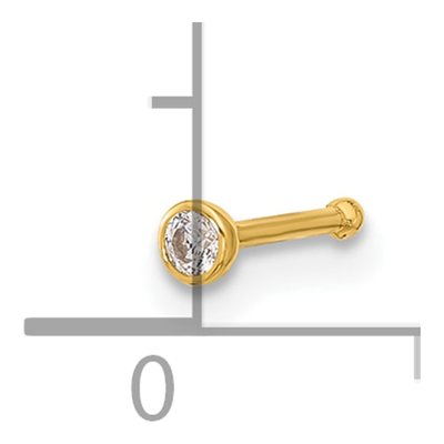 14K Yellow Gold CZ Bezel Nose Stud, 21 Gauge – view 4