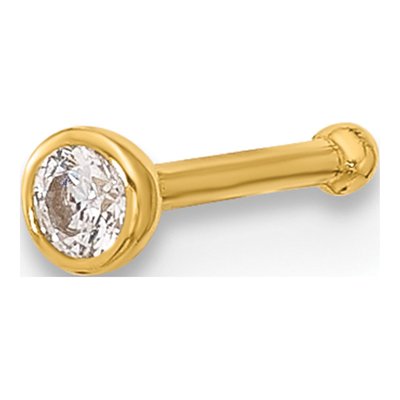 14K Yellow Gold CZ Bezel Nose Stud, 21 Gauge