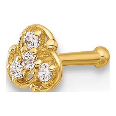 14K Yellow Gold CZ Nose Stud, 20 Gauge