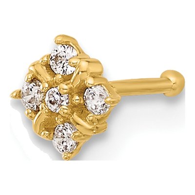 14K Yellow Gold CZ Nose Stud, 20 Gauge