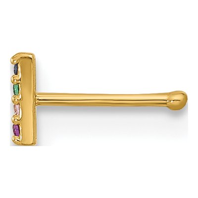 14K Gold Multicolor CZ Bar Nose Stud – view 2