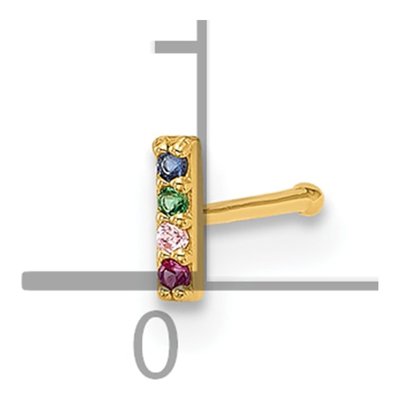14K Gold Multicolor CZ Bar Nose Stud – view 4