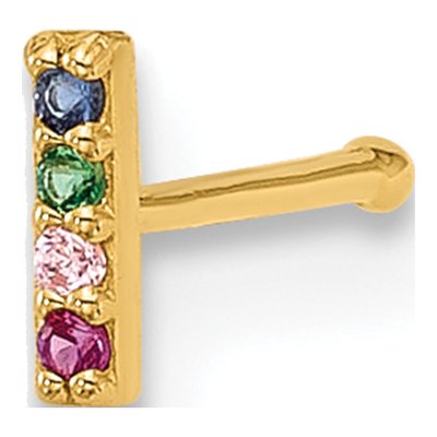 14K Gold Multicolor CZ Bar Nose Stud