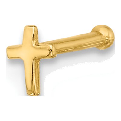14K Yellow Gold Cross Nose Stud