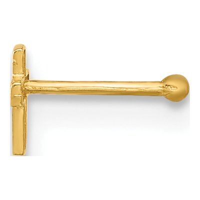 14K Yellow Gold Cross Nose Stud, 22 Gauge – view 2