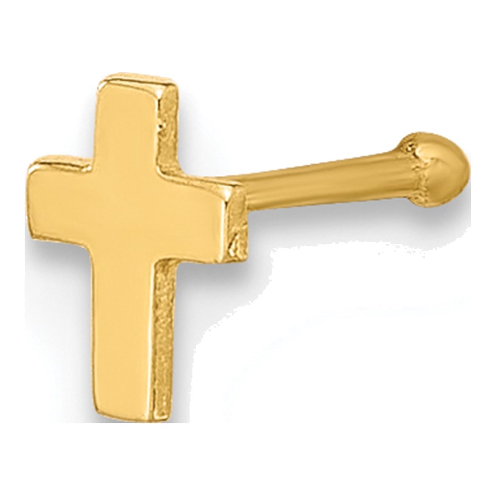 14K Yellow Gold Cross Nose Stud, 22 Gauge