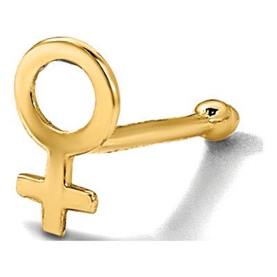 14K Yellow Gold Female Symbol Nose Stud, 20G – view 5