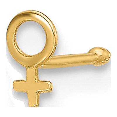 14K Yellow Gold Female Symbol Nose Stud, 20G