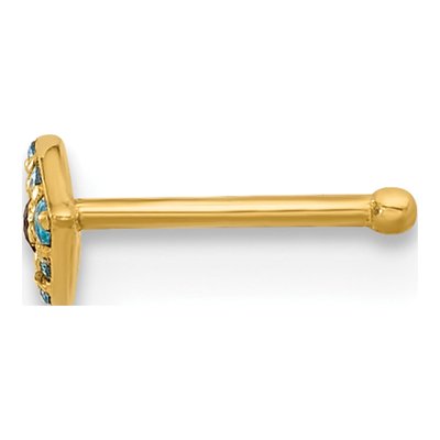 14K Gold Evil Eye Nose Stud with Blue & Black CZ – view 2