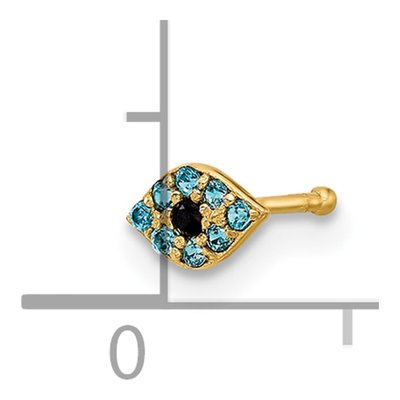 14K Gold Evil Eye Nose Stud with Blue & Black CZ – view 4