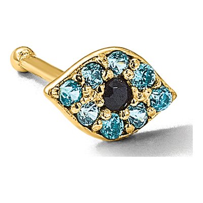 14K Gold Evil Eye Nose Stud with Blue & Black CZ – view 5