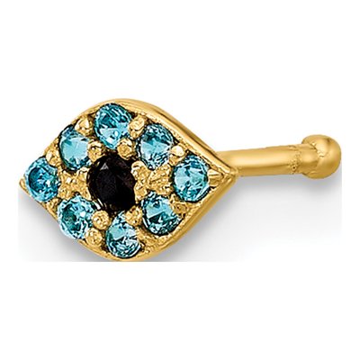 14K Gold Evil Eye Nose Stud with Blue & Black CZ