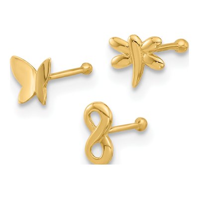 14K Yellow Gold Nose Stud Set