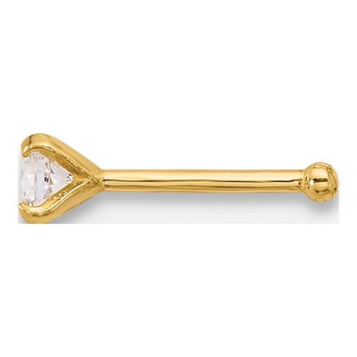 14K Yellow Gold CZ Nose Stud, 22 Gauge – view 2