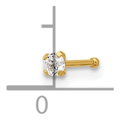 14K Yellow Gold CZ Nose Stud, 22 Gauge – view 4
