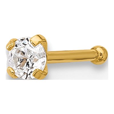 14K Yellow Gold CZ Nose Stud, 22 Gauge