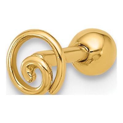 14K Yellow Gold Swirl Cartilage Stud Earring