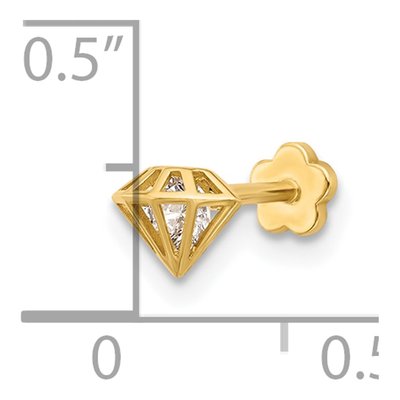 14K Yellow Gold CZ Diamond-Shaped Cartilage Stud – view 4