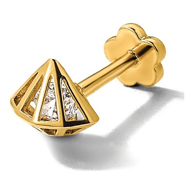 14K Yellow Gold CZ Diamond-Shaped Cartilage Stud – view 5
