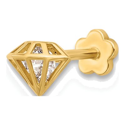 14K Yellow Gold CZ Diamond-Shaped Cartilage Stud