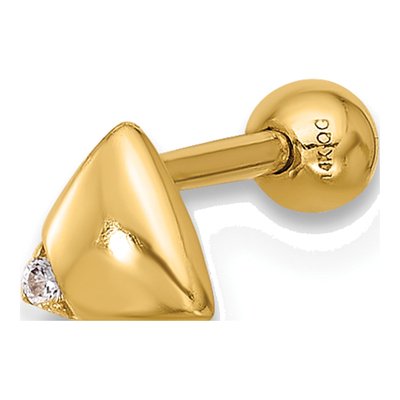 14K Yellow Gold CZ Triangle Cartilage Stud