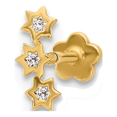 14K Gold CZ Star Cartilage Earring, 18G