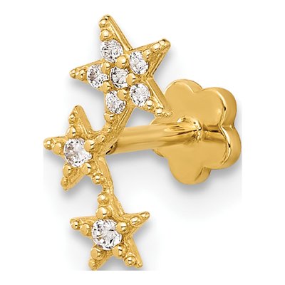 14K Gold CZ Stars Cartilage Earring