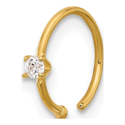 14K Yellow Gold CZ Nose Ring, 20 Gauge Polished