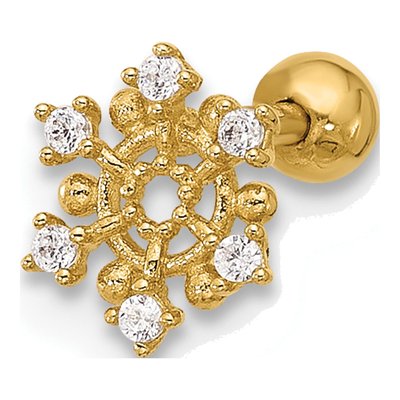 14K Yellow Gold CZ Snowflake Cartilage Stud