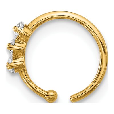 14K Yellow Gold 3-Stone CZ Nose Ring, 20 Gauge – view 2
