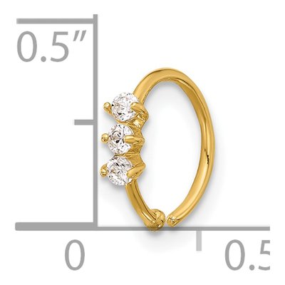 14K Yellow Gold 3-Stone CZ Nose Ring, 20 Gauge – view 4