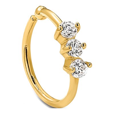 14K Yellow Gold 3-Stone CZ Nose Ring, 20 Gauge – view 5