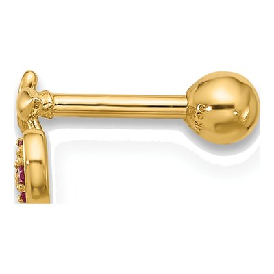 14K Yellow Gold Pink CZ Cherry Cartilage Stud – view 2