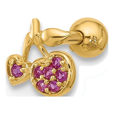 14K Yellow Gold Pink CZ Cherry Cartilage Stud