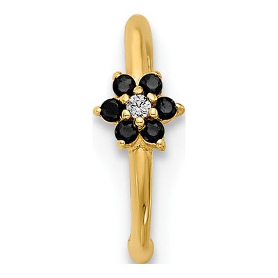14K Gold Black & White CZ Flower Nose Ring – view 3
