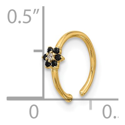 14K Gold Black & White CZ Flower Nose Ring – view 4