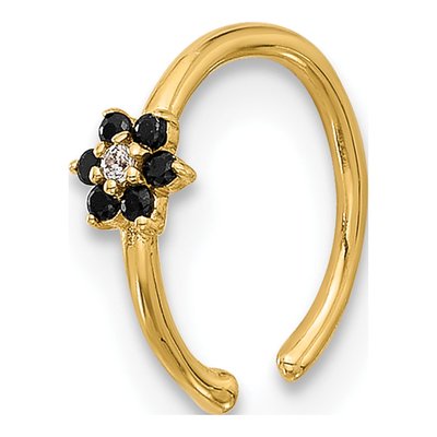 14K Gold Black & White CZ Flower Nose Ring