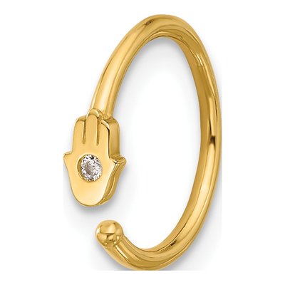 14K Gold CZ Hamsa Nose Ring, 20 Gauge