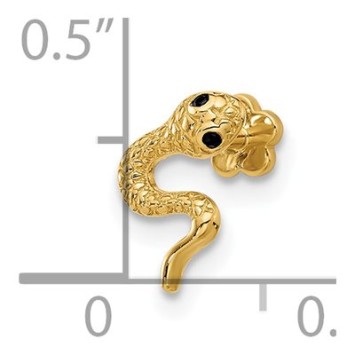 14K Gold Black CZ Snake Cartilage Stud – view 4