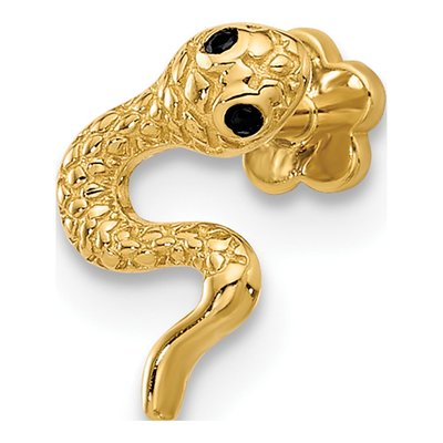 14K Gold Black CZ Snake Cartilage Stud
