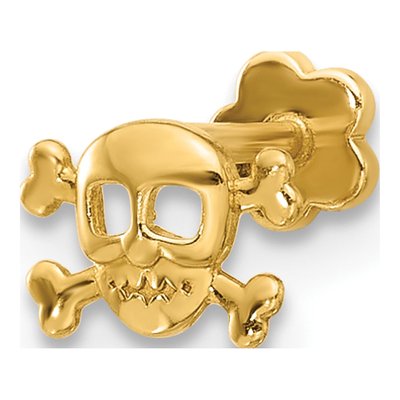 14K Yellow Gold Skull Cartilage Earring