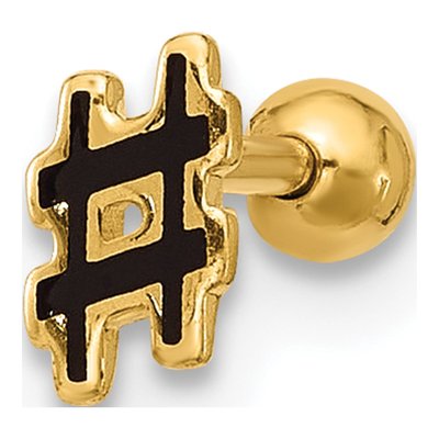 14K Yellow Gold Enameled Hashtag Cartilage Stud