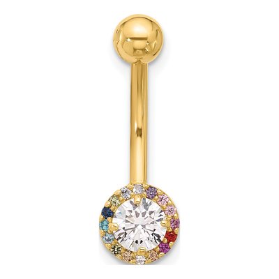 14K Gold Rainbow CZ Halo Belly Ring – view 3