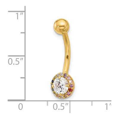 14K Gold Rainbow CZ Halo Belly Ring – view 4