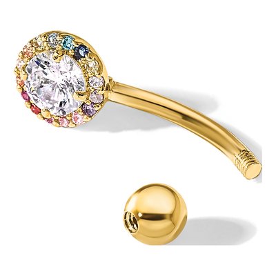 14K Gold Rainbow CZ Halo Belly Ring – view 5
