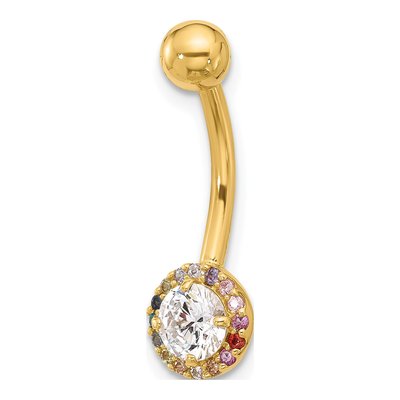 14K Gold Rainbow CZ Halo Belly Ring