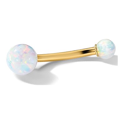 14K Yellow Gold Lab Created Opal Belly Ring – view 5